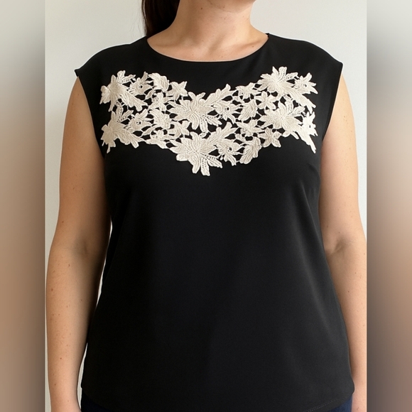 NWT Worthington Black Cream Lace Appliqued Embellished Sleeveless Blouse Size 2X - Picture 1 of 5